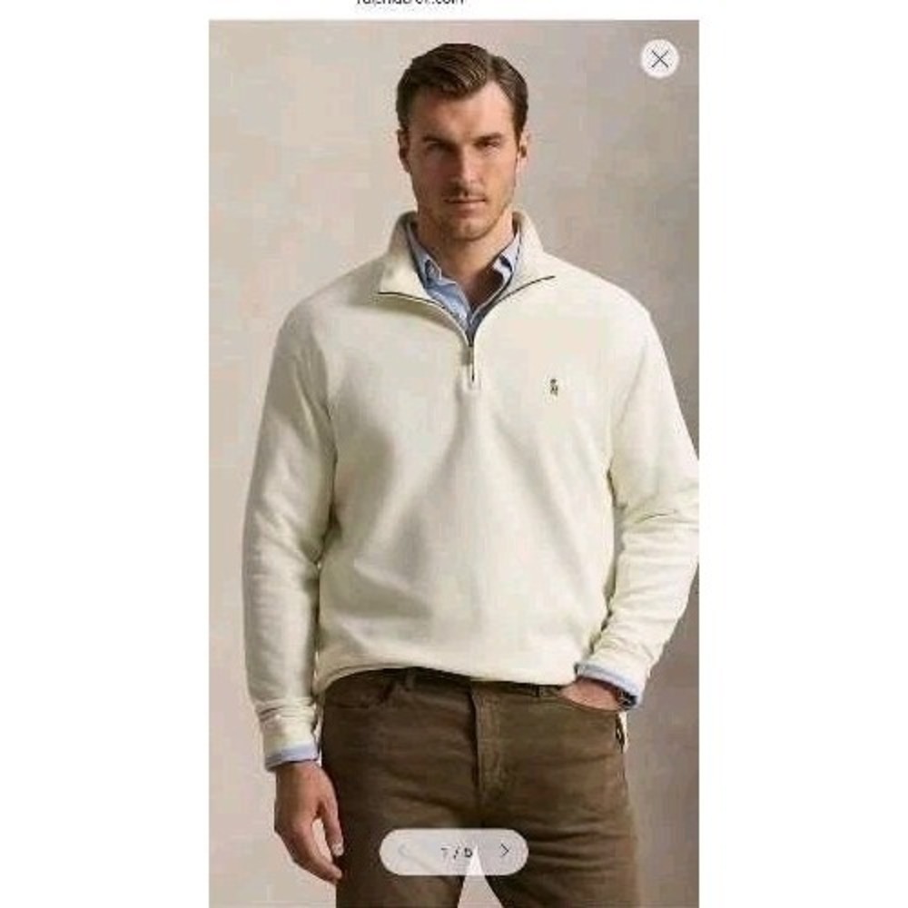 Polo Ralph Lauren Men's Estate-Rib Quarter-Zip Pullover Sz 2XB Parchment Cream